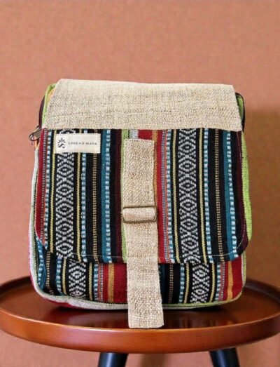 Colorful Hemp Side Bag with Flap: Bright