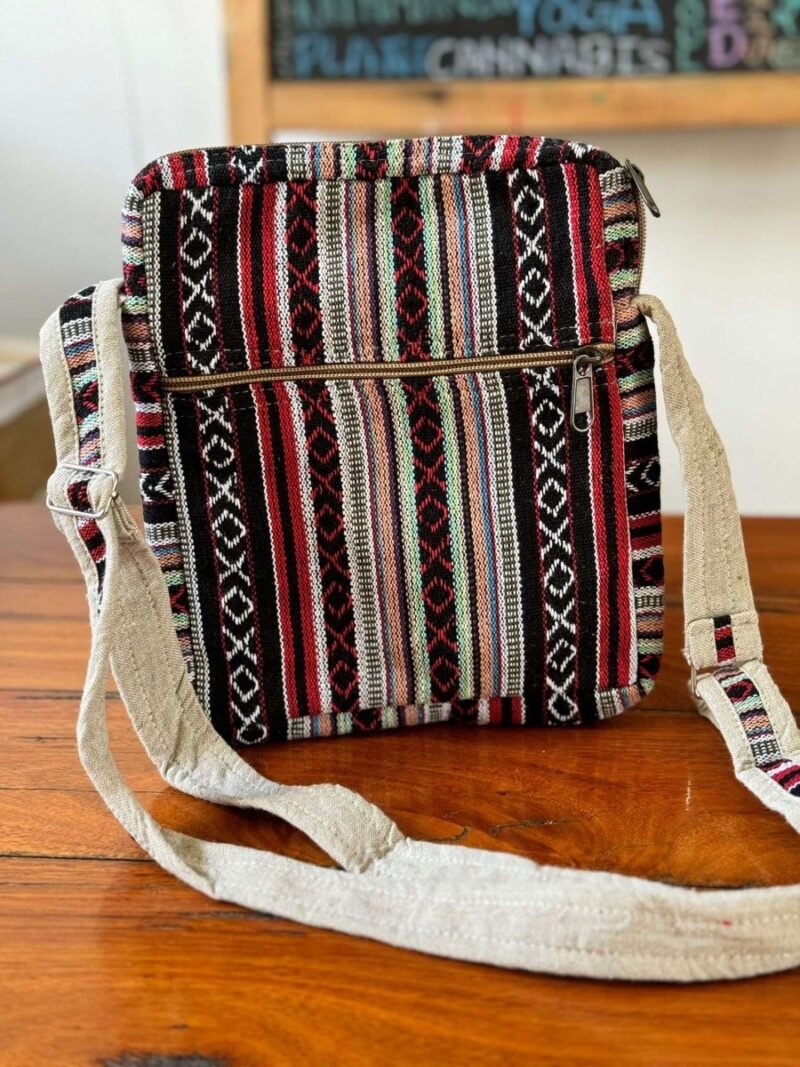 back of mushroom embroidery hemp crossbody bag