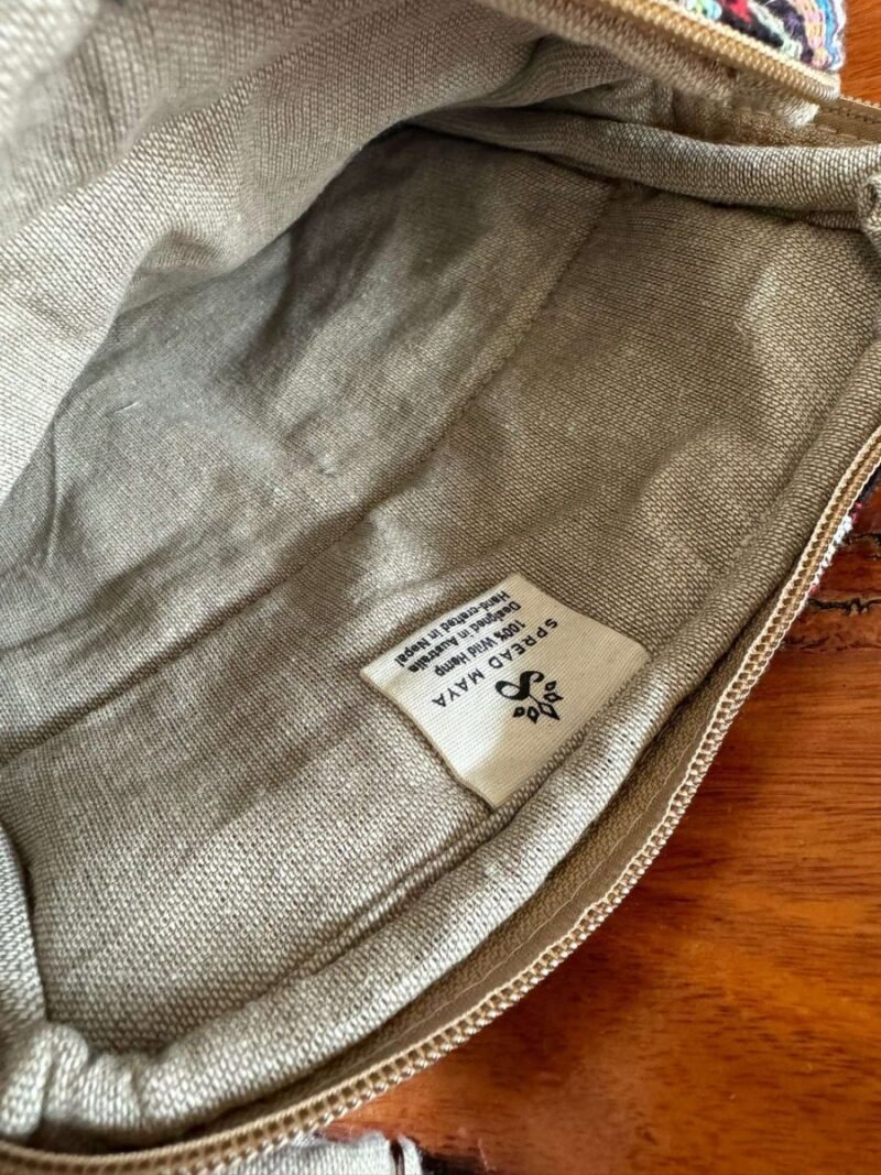 inside view of mushroom embroidery hemp shoulder bag