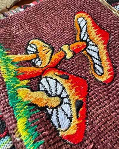 zoom view of mushroom embroidery