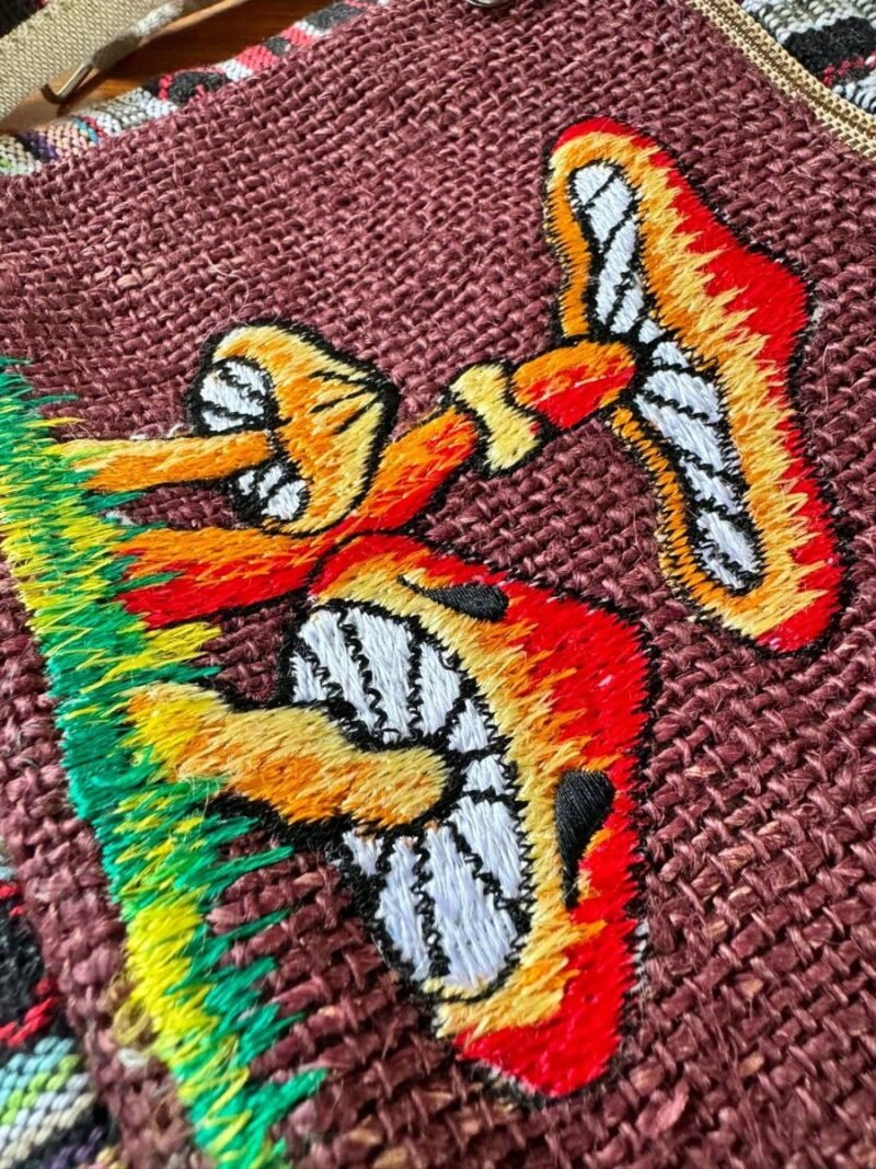 zoom view of mushroom embroidery