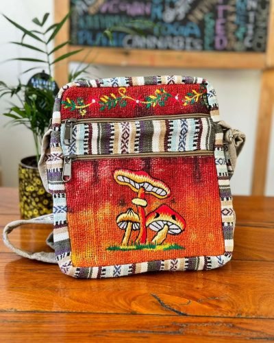 red and beige mix hemp crossbody bag