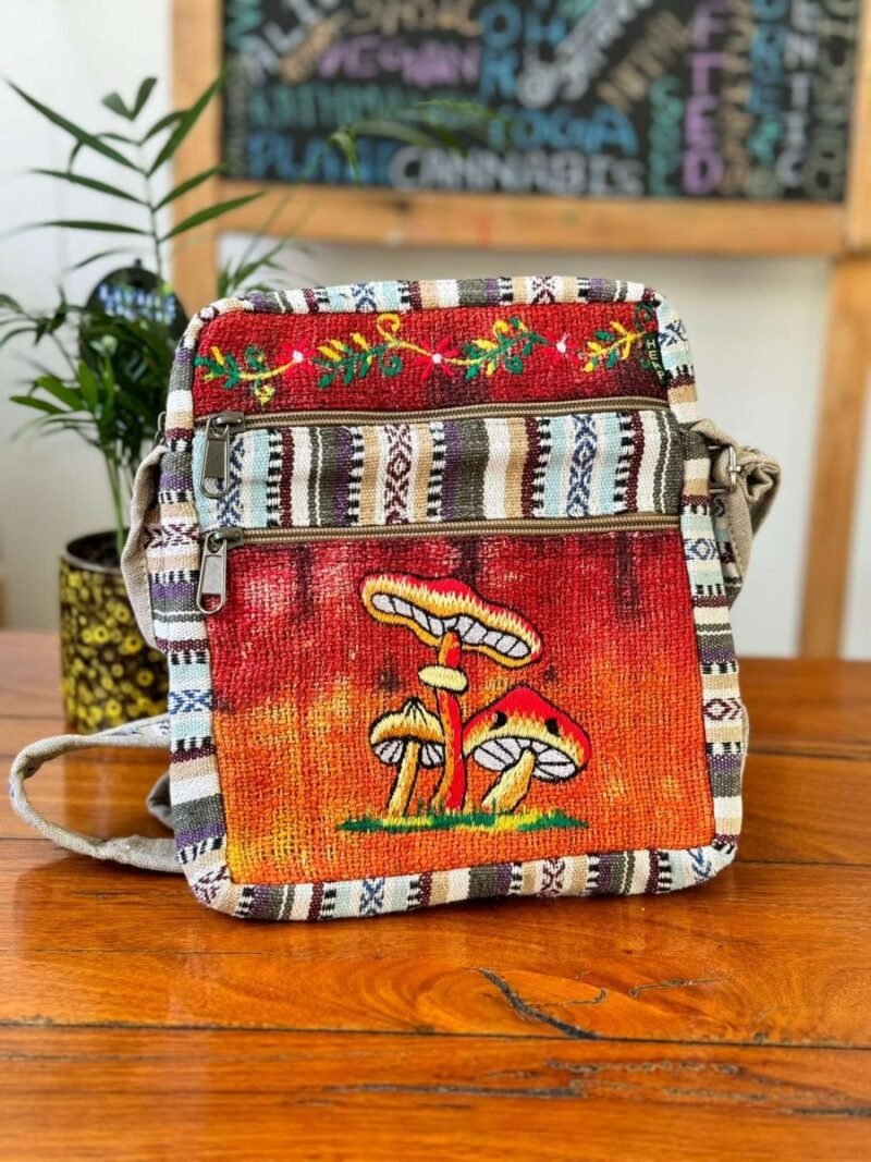 red and beige mix hemp crossbody bag