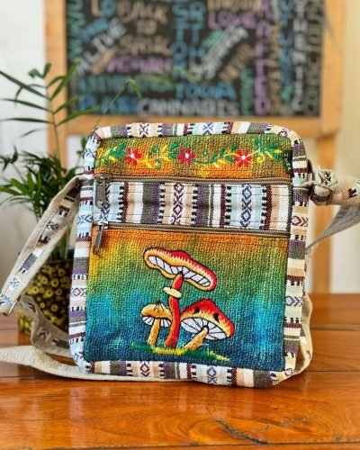 mushroom embroidery rainbow side bag