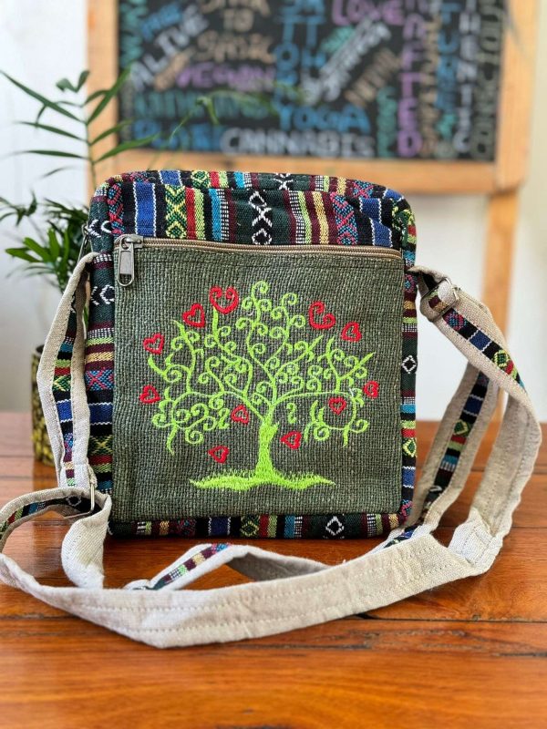 Tree Embroidery Hemp Side Bag - Image 4