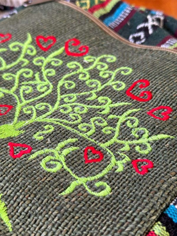 Tree Embroidery Hemp Side Bag - Image 8