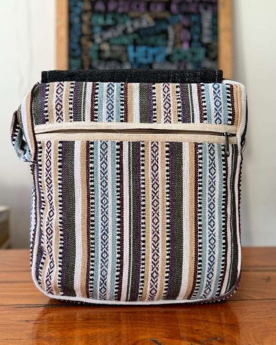 back view of black and white hemp side bag
