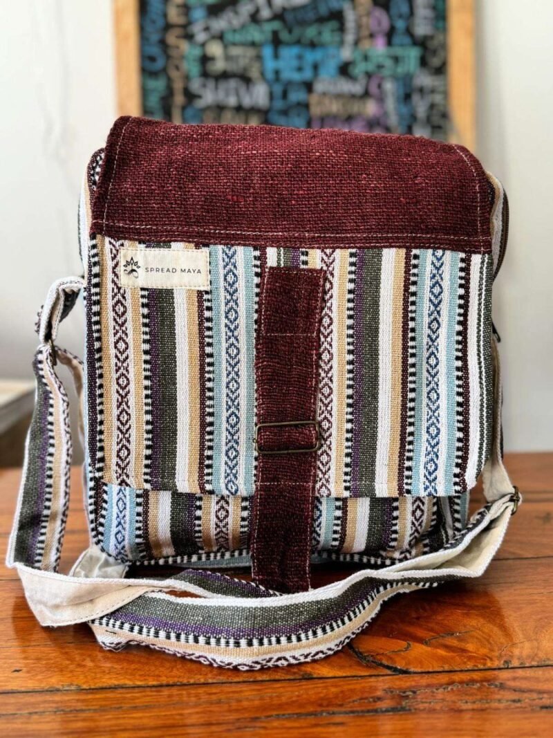 colorful hemp side bag with flap
