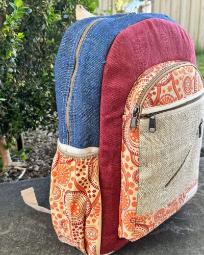 maroon, blue, orange mix koori backpack