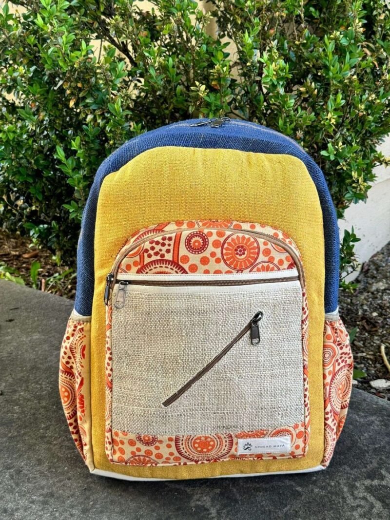 koori hemp backpack dark blue yellow