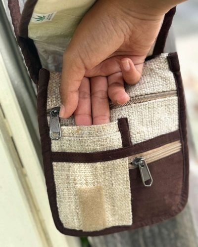 brown hemp curvy flap side bag