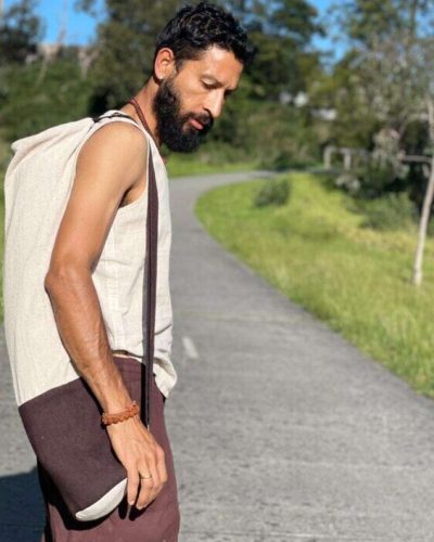 Model carrying yoga mat bag