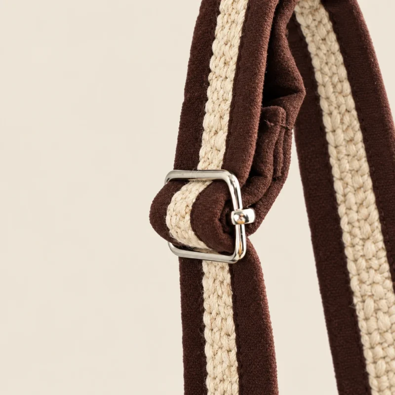 natural hemp crossbody bag showing its strap adjustment