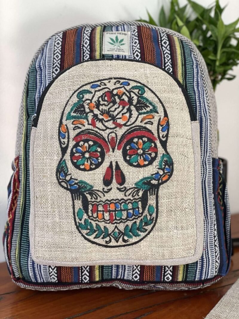 skull printed hemp backpack