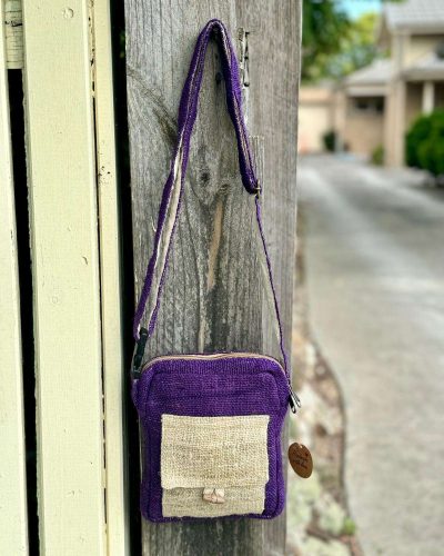 purple side bag hanging