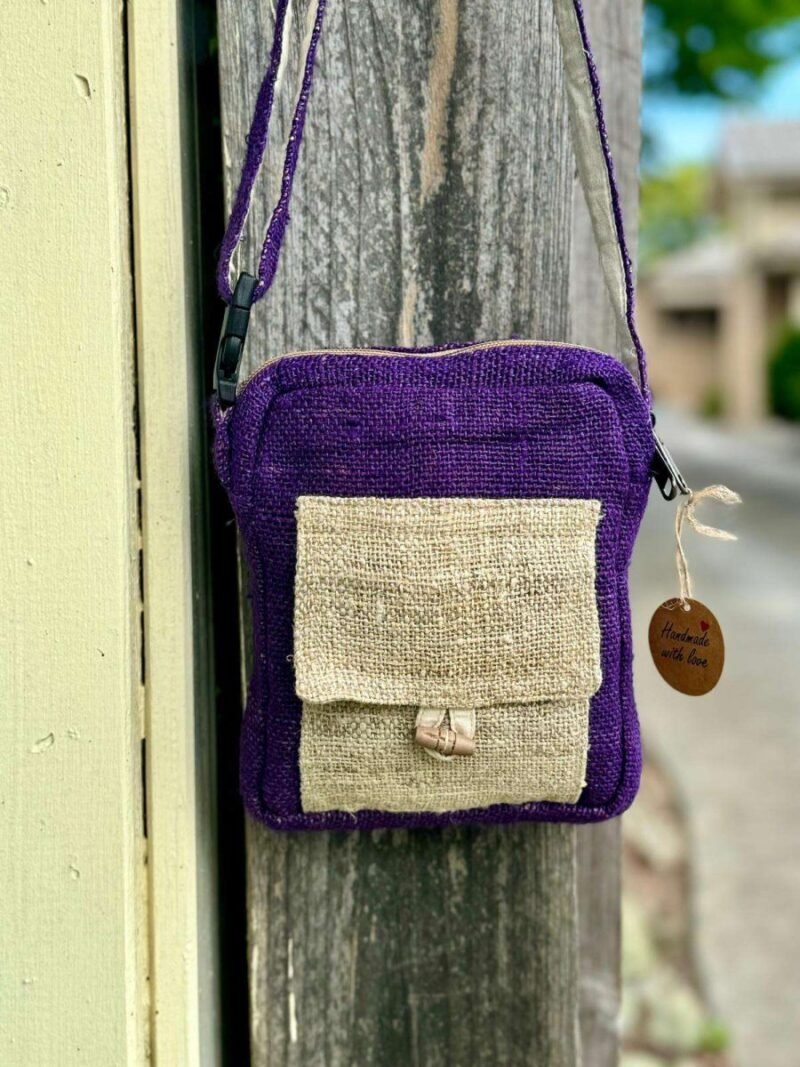 purple and beige mix hemp side bag