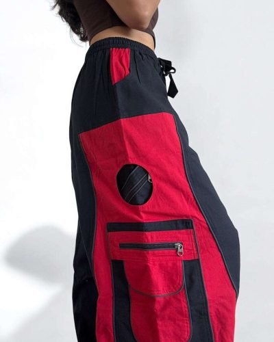 organic baggy trousers red and black