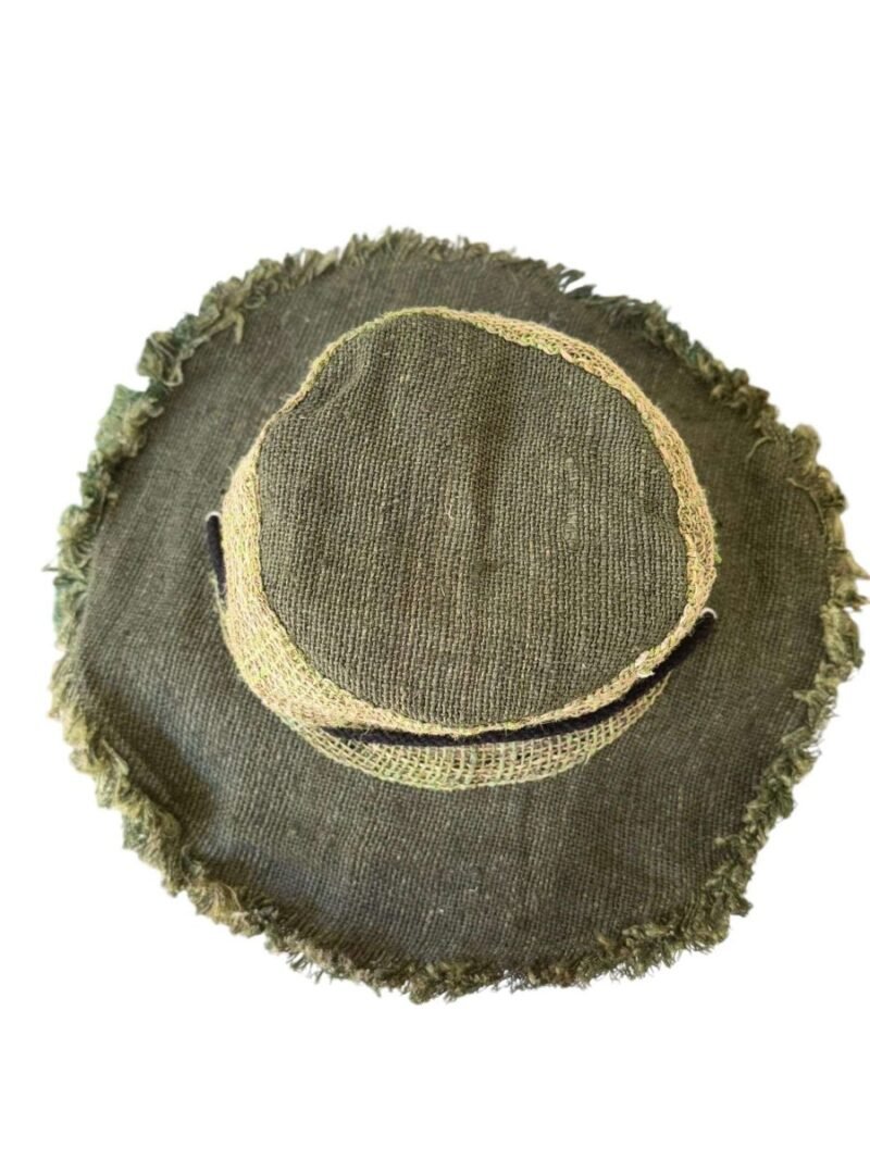 Top view of green hemp cruiser hat showing woven texture