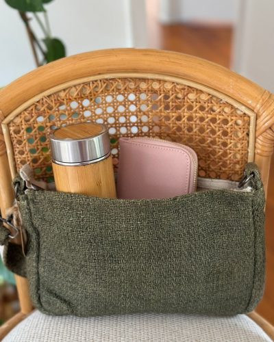 front view of small everlasting side bag hemp