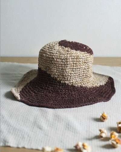 Crochet hat on table
