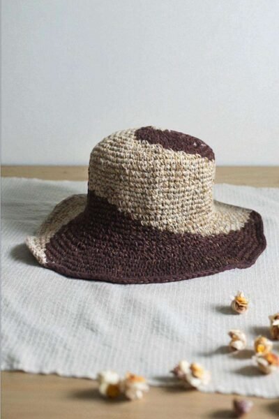 Crochet hat on table