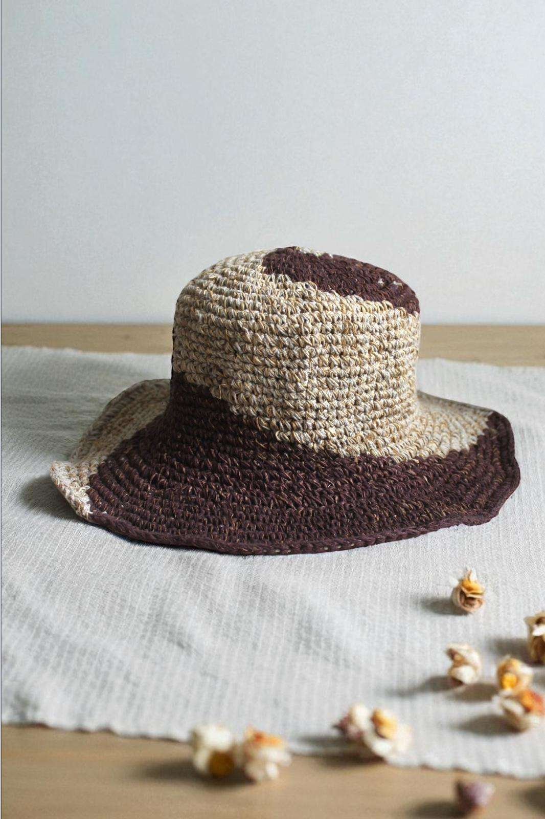 Crochet hat on table