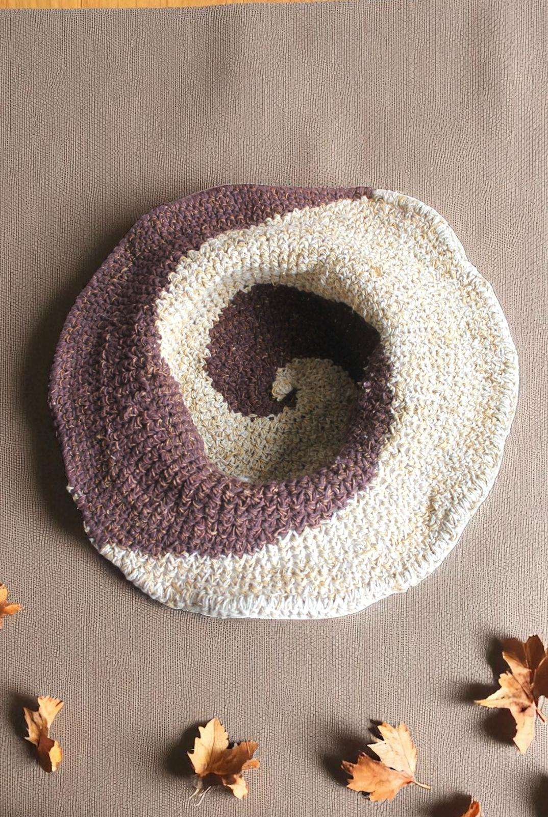 Crochet hat on table