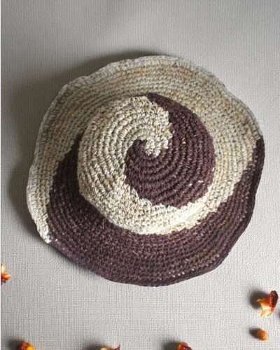 Crochet hat on table
