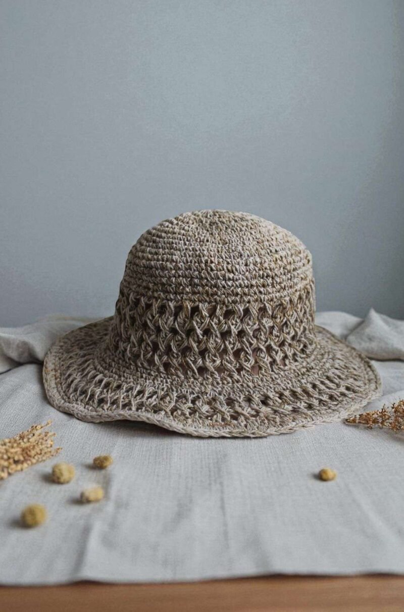 Crochet beige hat front