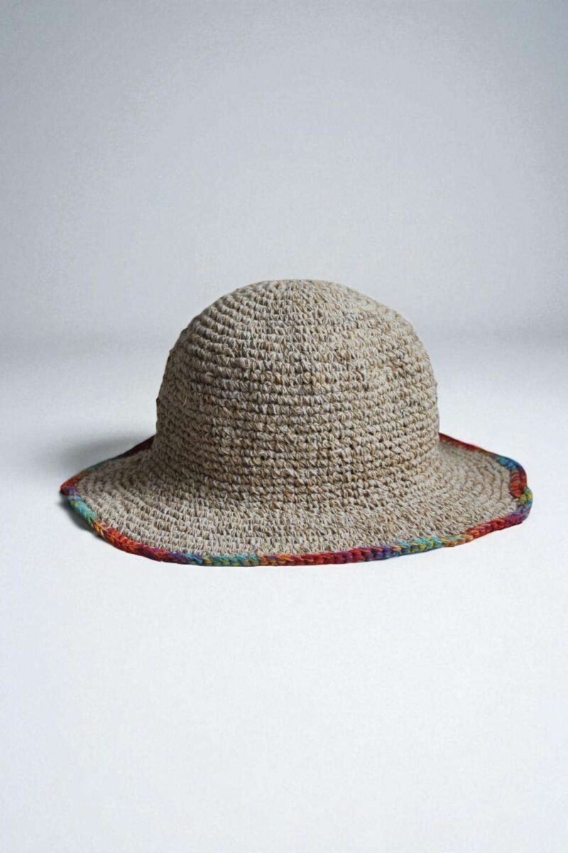 Alternative view of Rainbow Rim Crochet Hemp Hat with Wide Brim