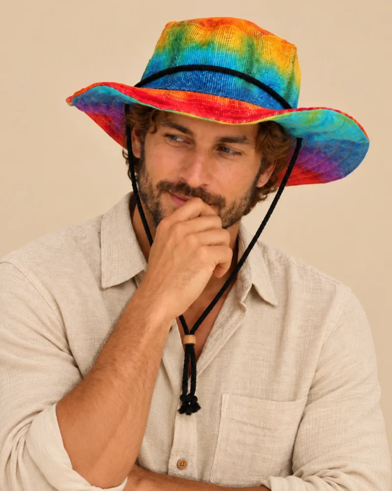 Rainbow KTM ,safari hat with chin string worn by a male