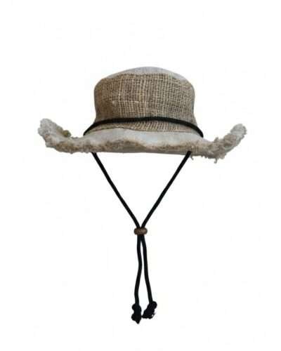 beiger cruiser hemp hat with string in plain background