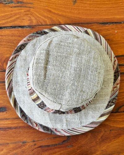 bordered hemp sun hat in beige color top view