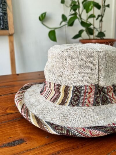 Bordered Hemp Sun Hat: Beige - Image 3