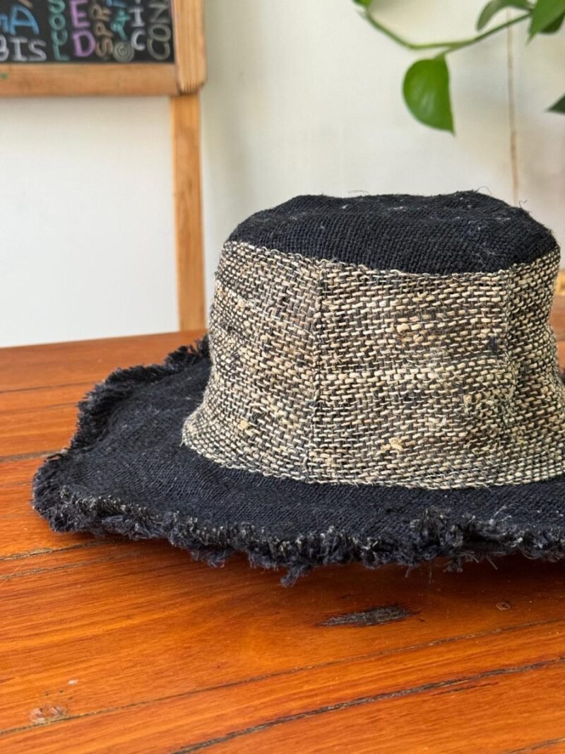 zoomed view of black hemp cruiser hat