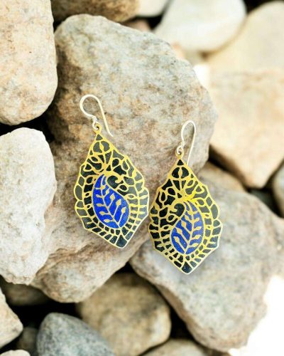 golden and blue filigree earrings