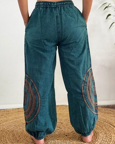 back view of teal harmony circle trouser