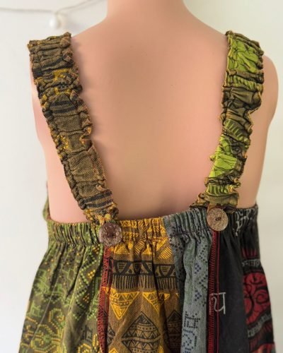 back view of boho patchwork overall