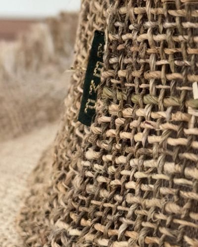 zoomed view of hemp hat with clear detail of hemp fiber