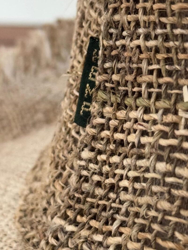 zoomed view of hemp hat with clear detail of hemp fiber