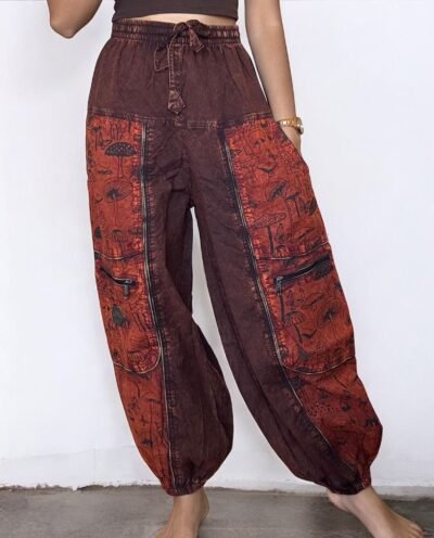 Mushroom printed red maroon mix trousers