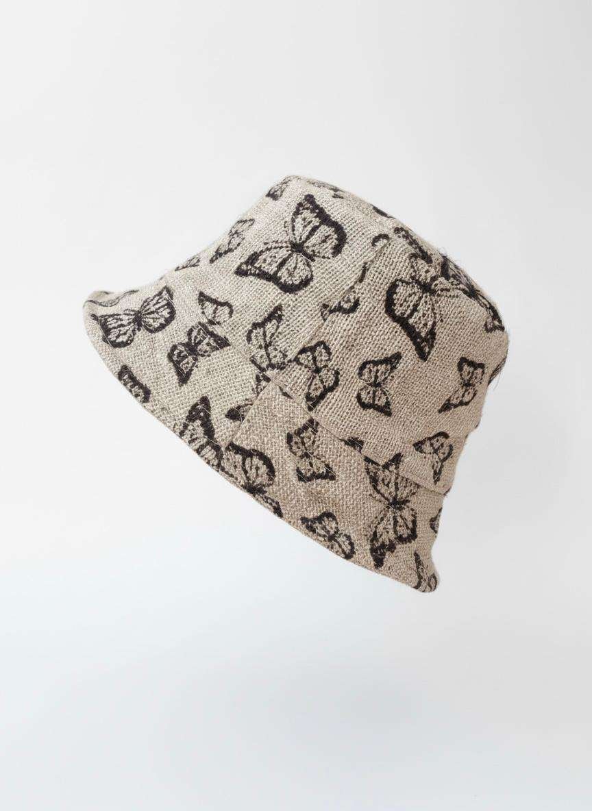 butterfly printed hat in plain background