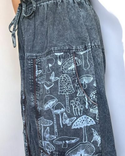 Mushroom printed black trousers zoom