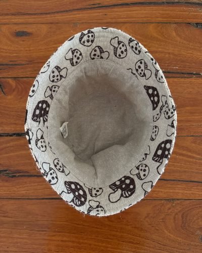 inner side of mushroom printed hemp bucket hat