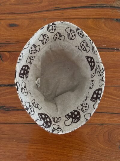 inner side of mushroom printed hemp bucket hat