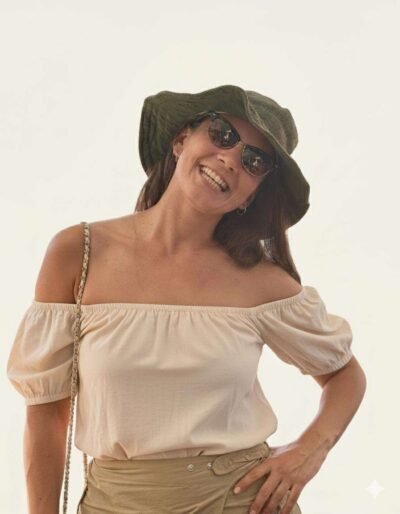 a woman wearing solid green hemp hat