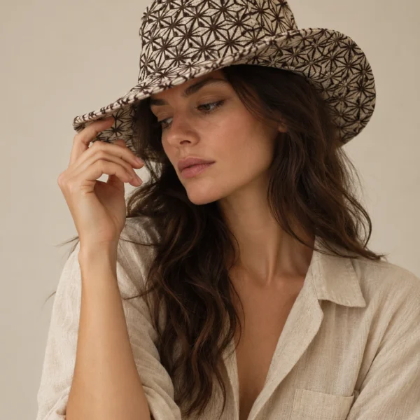 Cobweb Print Hemp Hat - Wide Brim