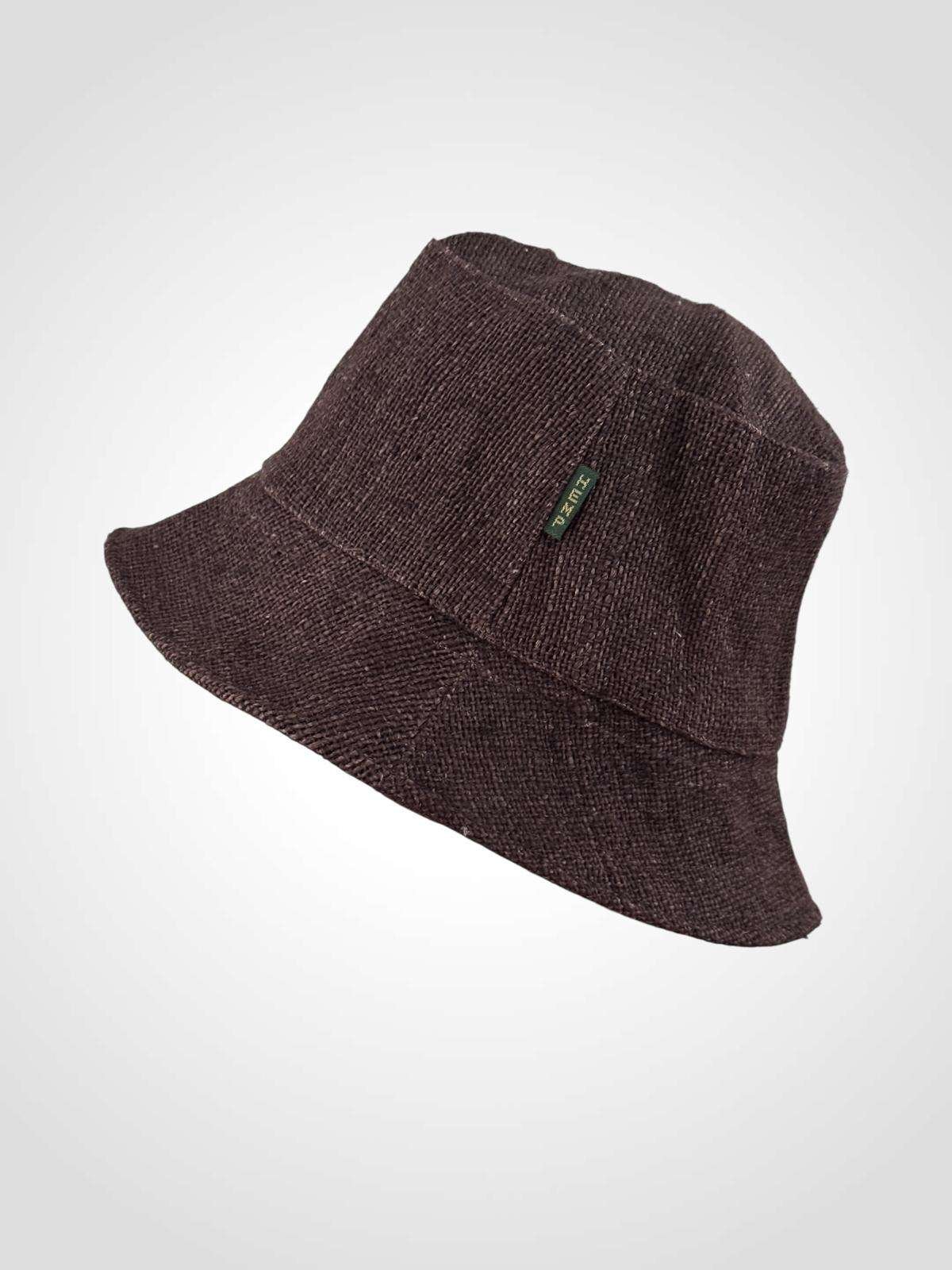brown hemp bucket hat in plain background