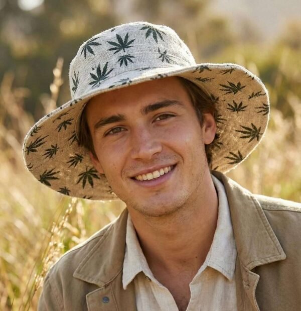 a man wearing hemp printed hemp hat
