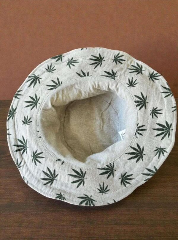 Small Leaf Print Hemp Hat - Wide Brim - Image 3